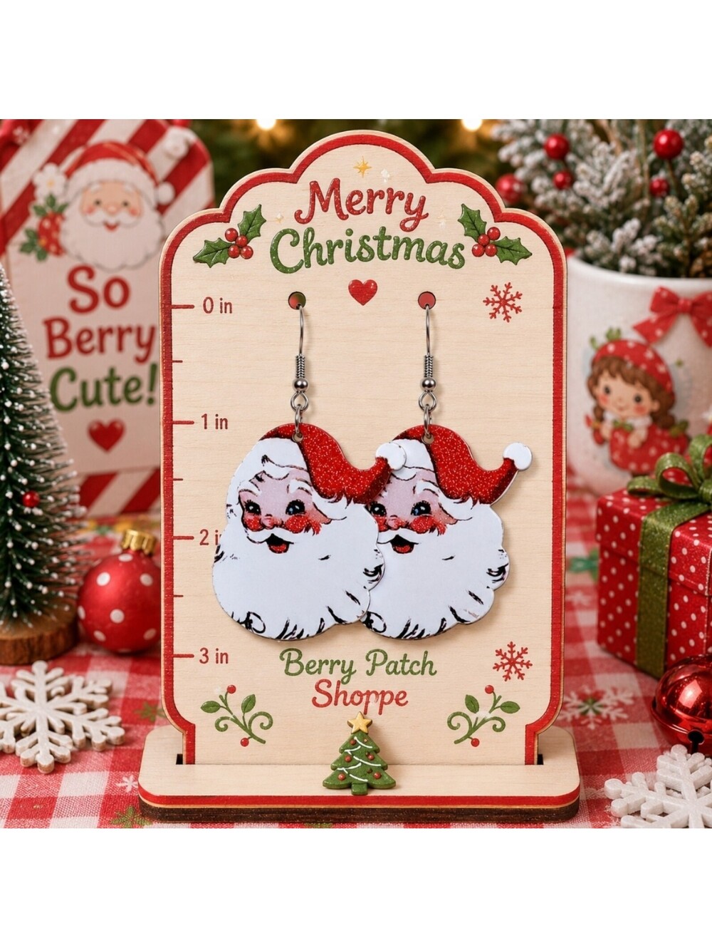 Holiday Vintage Retro Santa Christmas Hypoallergenic Earrings